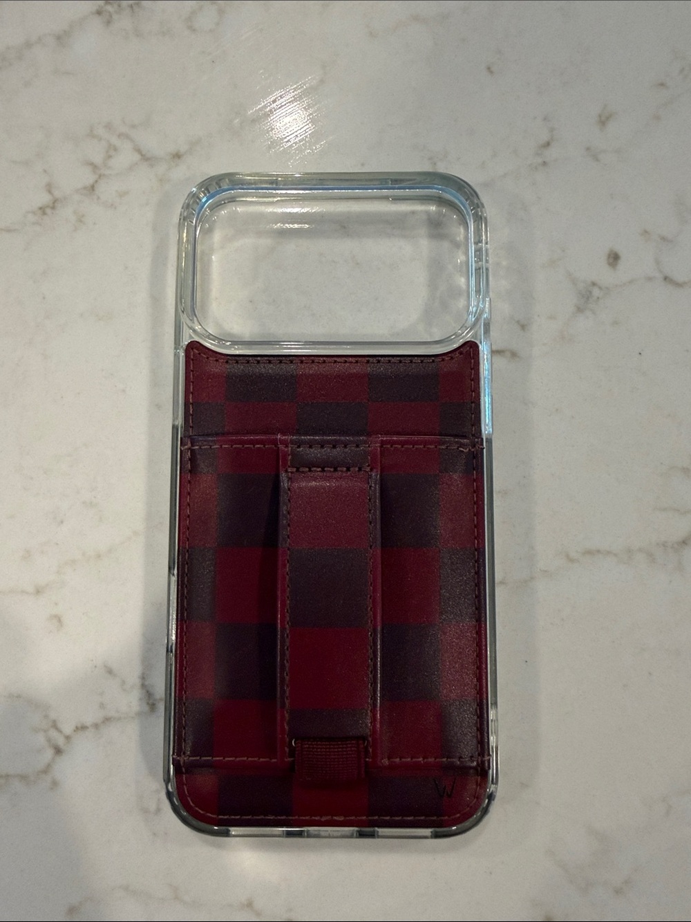 Clear Phone Case with Burgundy Plaid Card Holder - Picture 2 of 3